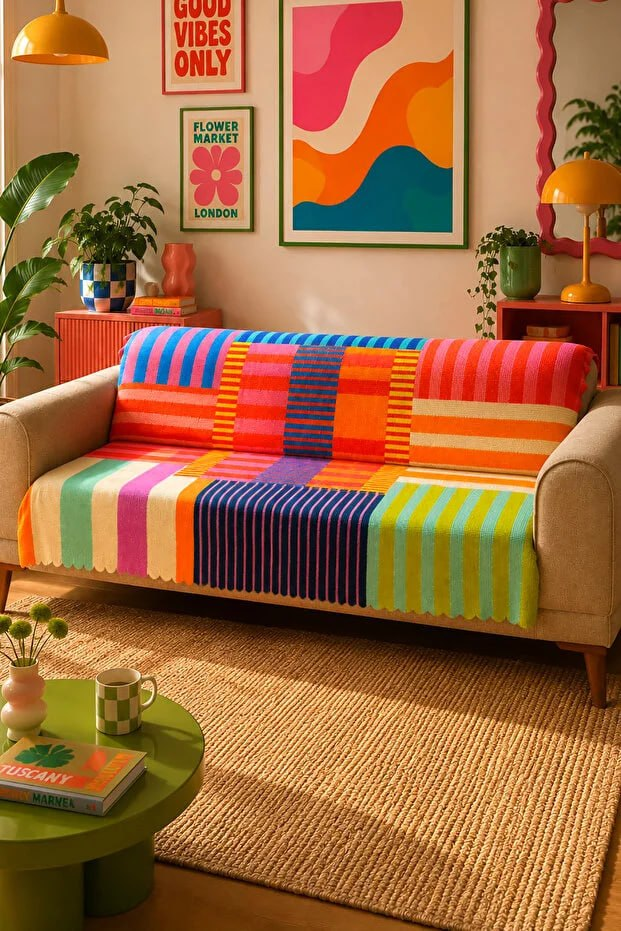 Decomia Home Premium Woven Colorful Sofa Cover Multi-Purpose Sofa Shawl with Non-Slip Sponge (165X205 cm)