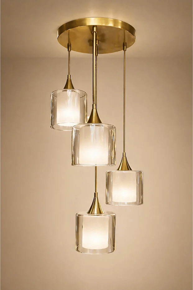 MINIMAL E-COMMERCE AND INFORMATION TECHNOLOGIES  Lambent Gold Chrome QUAD Ceiling Light Glass Chandelier
