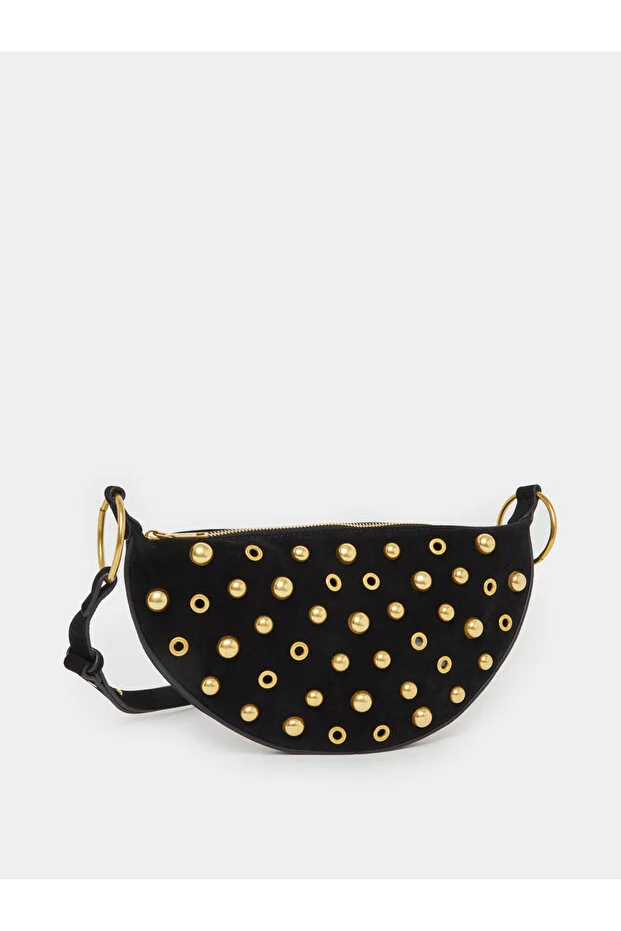 Styli Studded Half Moon Shoulder Bag with Zip Closure