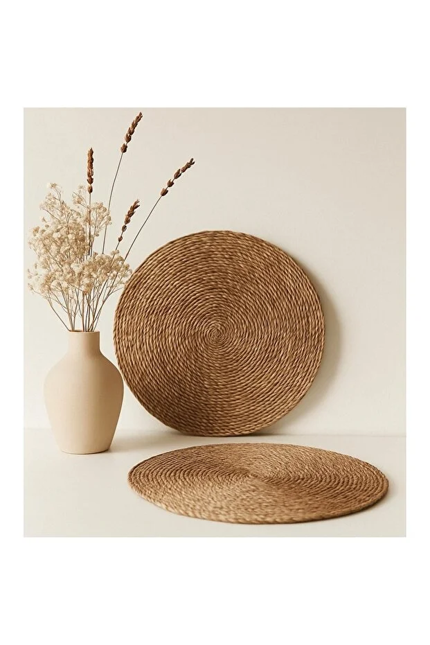 keyfisepet en keyifli sepet Natural Straw Round American Service – 34 cm Hand Knitted Supla