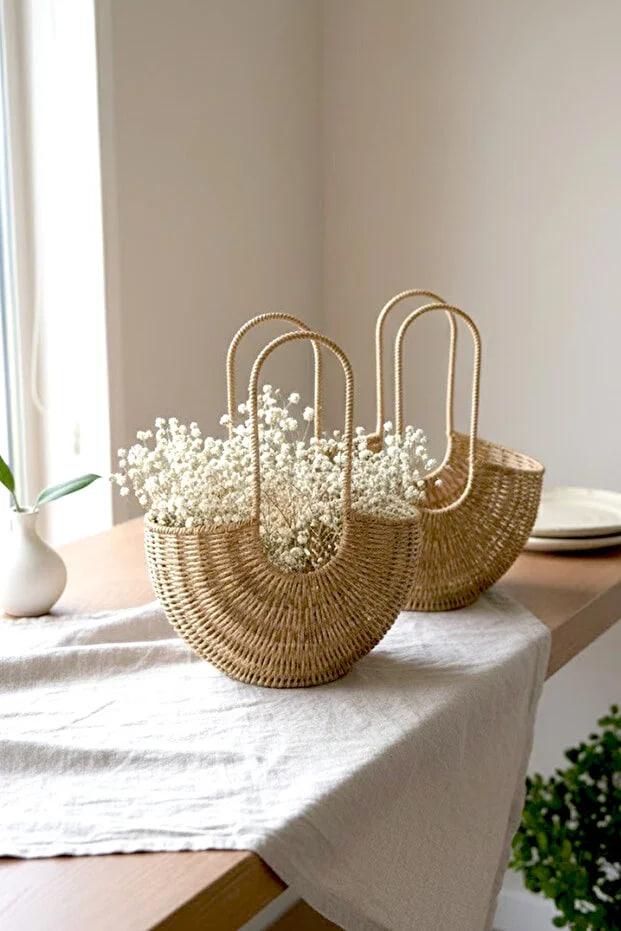 Kitchen Life 2-Piece Wicker Look Multi-Purpose Basket Bag - Decorative Basket Bag