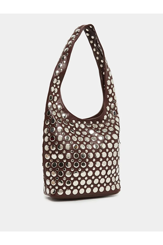 Styli Brown Studded Hobo Bag