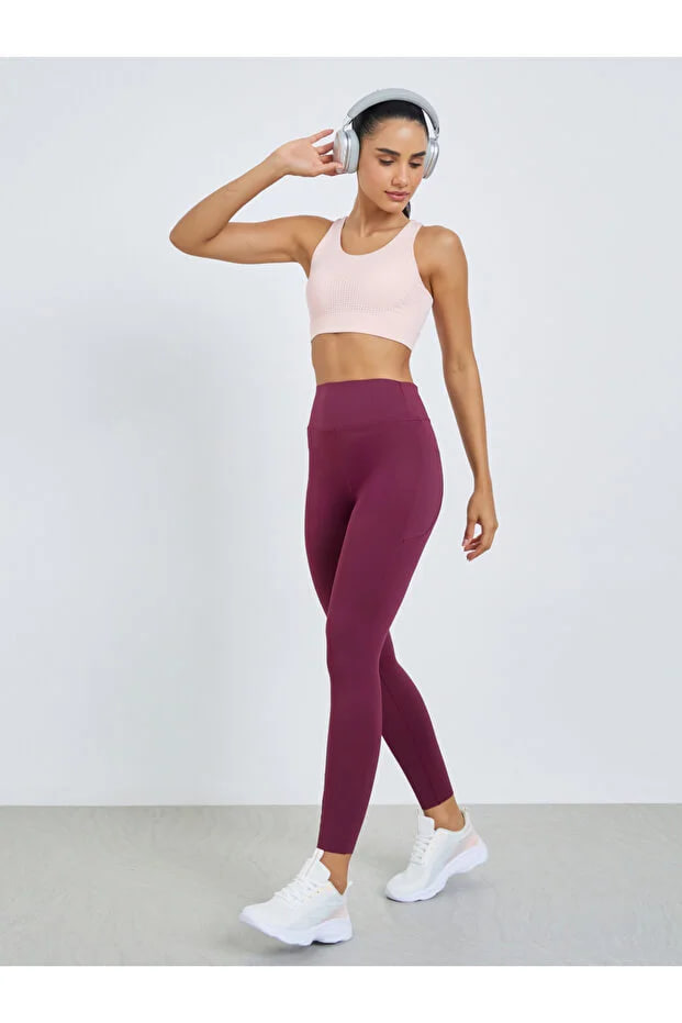 Styli Burgundy Broad Waist Side Pocket Leggings