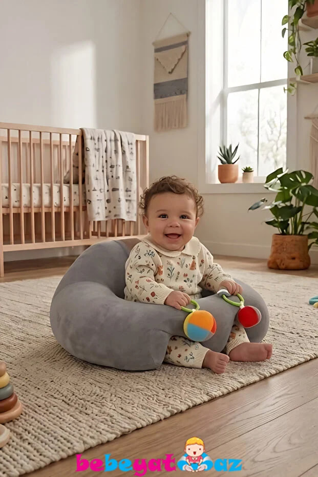Bebeyatmaz Rattle Gray Baby Non-Reclining Baby Sitting Support Cushion Baby Seat