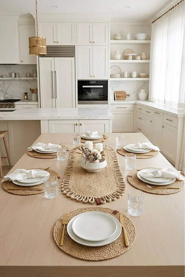 Decomia Home Natural Jute Runner and American Placemat Set 7 Pieces (1 Runner + 6 Placemats)
