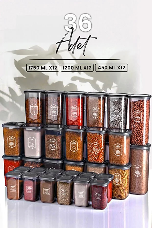 Kitchen Life Full+Full Set 36 Pieces Labeled Square Food Storage Container Set x12(1750ml-1200ml-450ml) Microwave Set