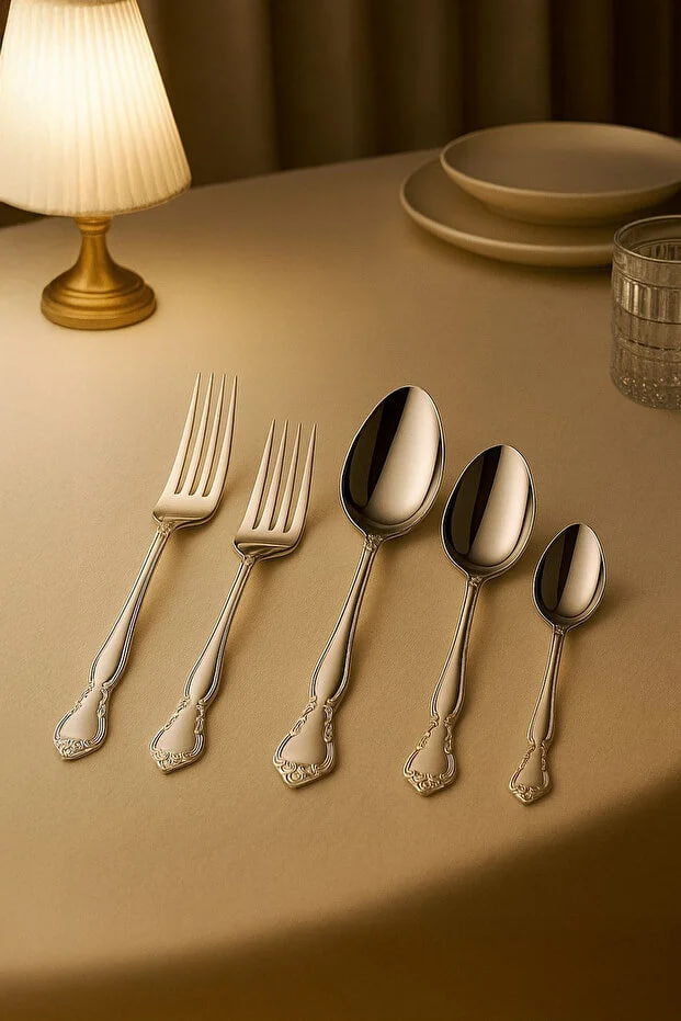 Kitchen Life 30 Piece Stainless Steel Mahi Devran Cutlery Set – Stylish Stainless Steel Tableware Set