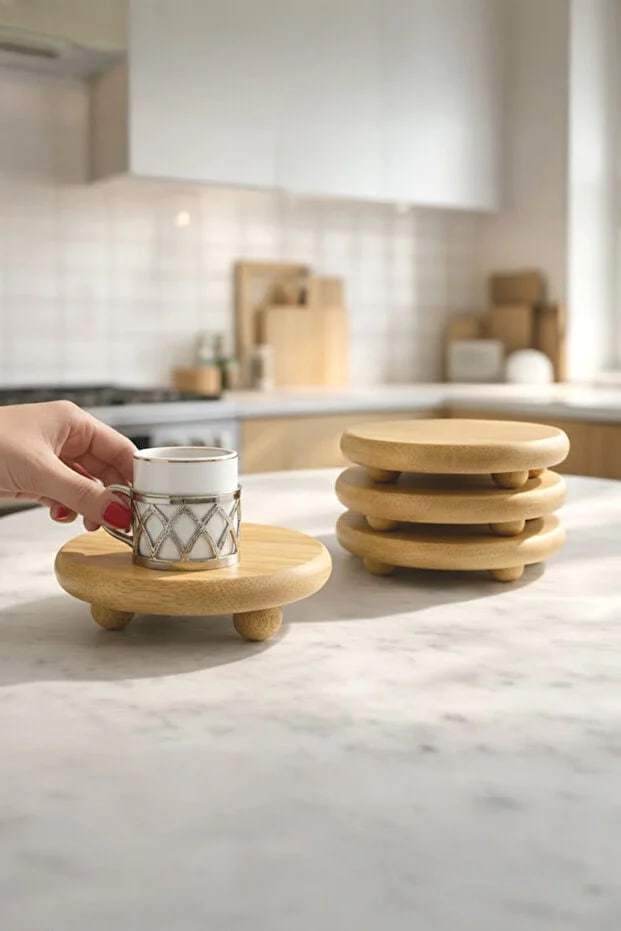 Kitchen Life Natural Bamboo Mini Ball Pedestal Presentation Stand, Cup Holder, Breakfast Stand and Presentation Stand