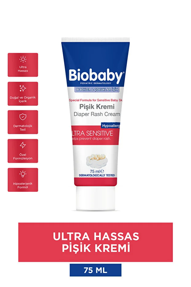 Biobaby Baby Diaper Rash Cream 40% Zinc 75 gr - Contains Organic Buckthorn Oil and Olive Oil