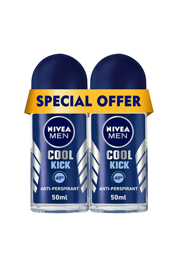 NIVEA MEN Cool Kick, Deodorant for Men, Fresh Scent, Roll-on 50ml, Pack of 2