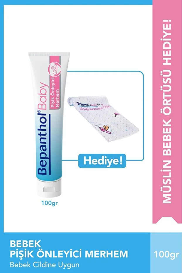 Bepanthol Diaper Rash Preventive Baby Ointment 100 Gr Provitamin B5 Muslin Cover Gift