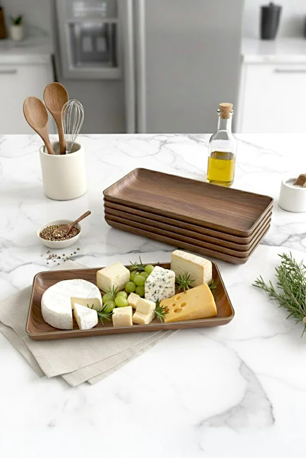Kitchen Life Wooden Look Rectangular Presentation Boat Plate 25 cm