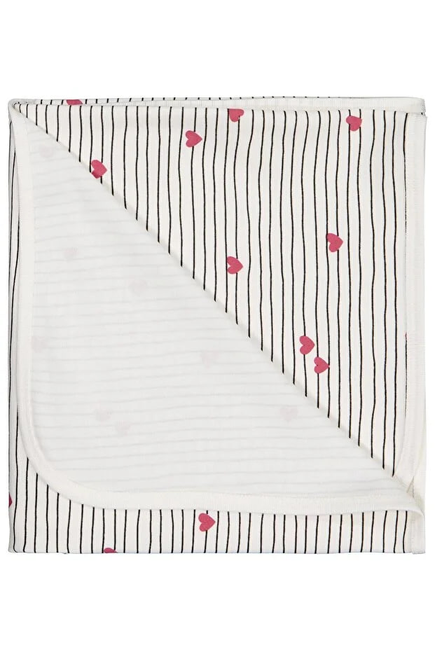 Civil Baby Line Heart Print Blanket - Ecru