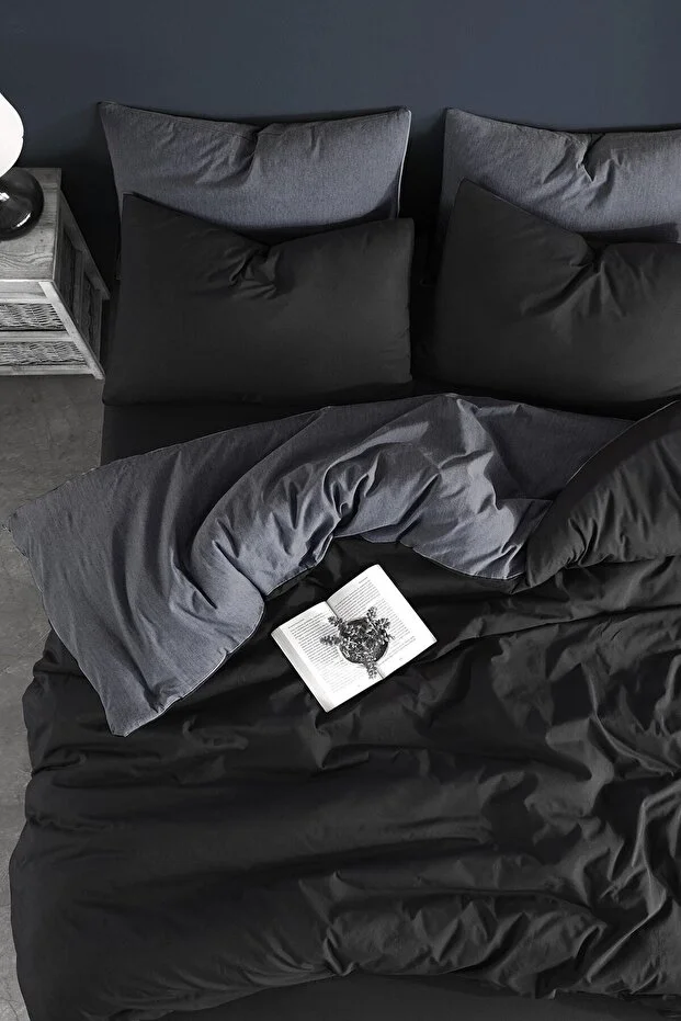 Conzaliza Double Duvet Cover Set with Elastic Sheets |   Anthracite Black |   Cotton |   Full Team