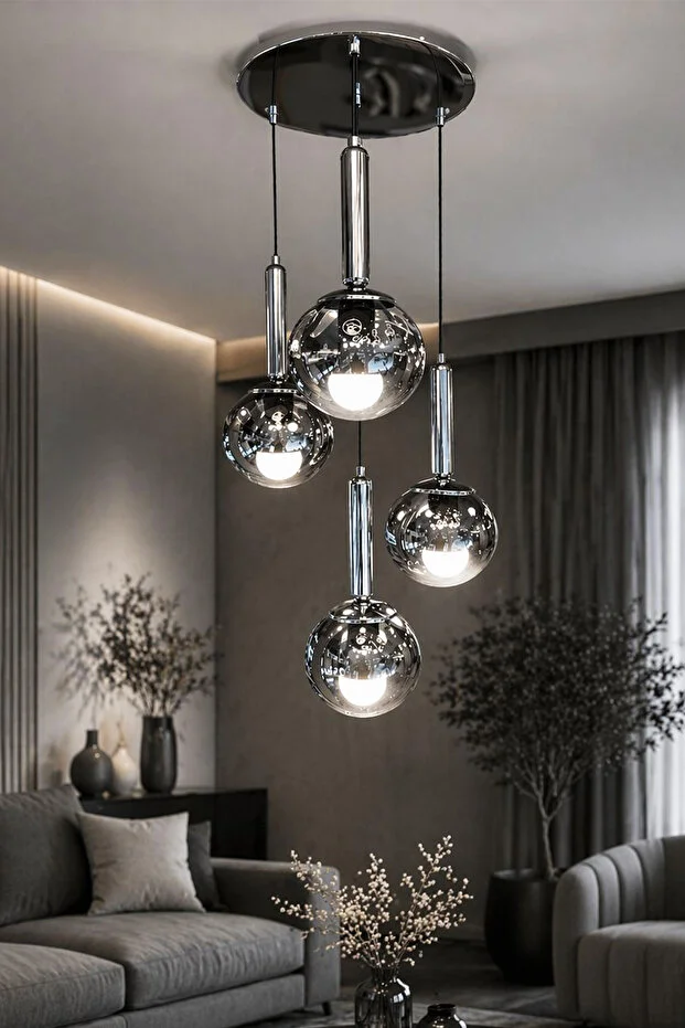 MINIMAL E-COMMERCE AND INFORMATION TECHNOLOGIES  Globe Black & Silver QUAD Ceiling Light Chrome Glass