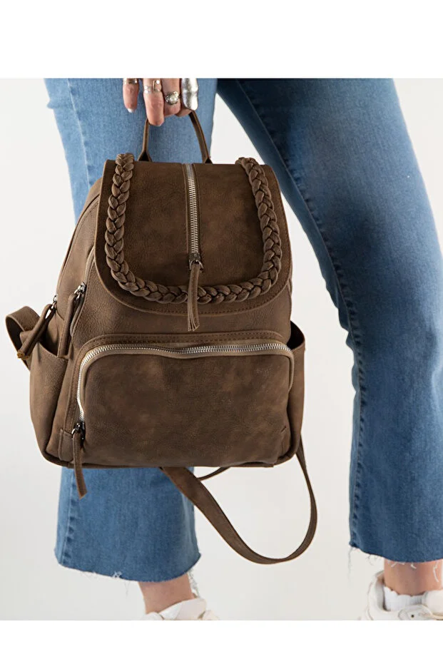 By Hakan Gk20 Vienna Leather Backpack Women's Handbag Suitable for Daily Use Knitted Motif Cover