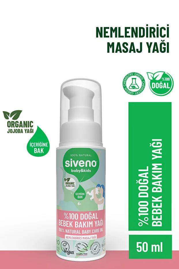 Siveno 100% Natural Baby Oil Organic Jojoba Care Massage Oil Paraffin-Free Herbal Vegan 50 ml