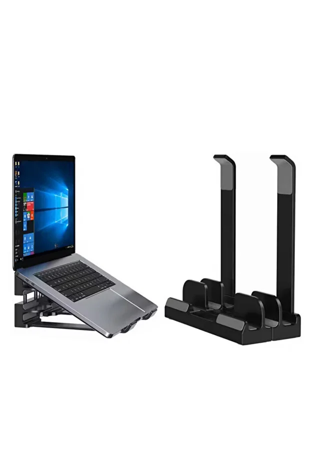 Mcstorey Laptop Vertical & Tilt Stand 3-Slot Adjustable Pvc Tpu Alloy Desktop Organizer Phone Tablet
