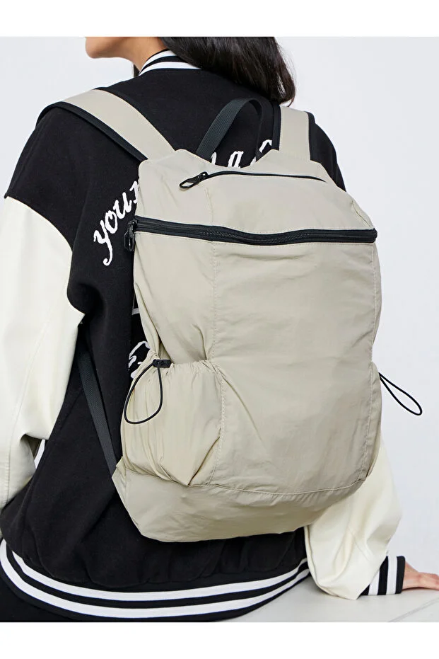 Styli Solid Backpack with Zip Closure and Drawstring Detail