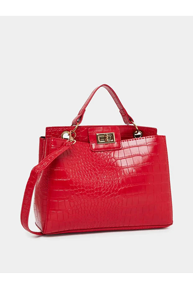 Styli Women Red Croc-Effect Textured Handbag