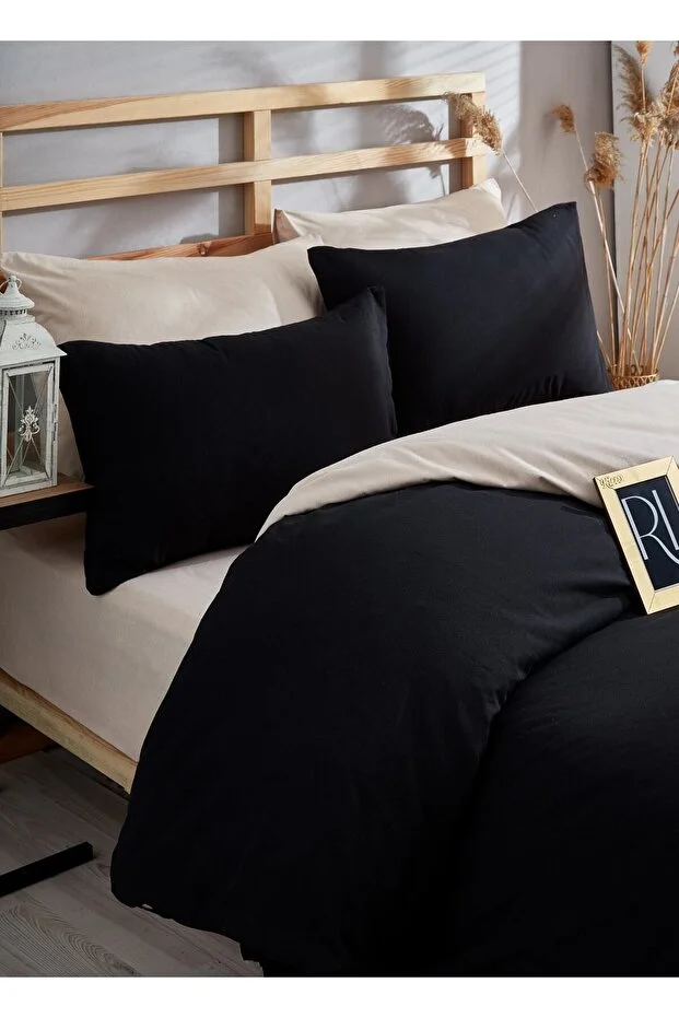 Ricco Lifes Yarn dyed Organic Duvet cover set Double Blackcapuccino