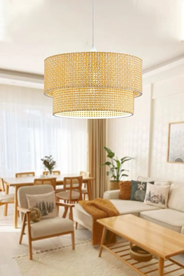 Retro Home Design  Modern Natural Rattan 2-Tier Pendant Chandelier for Living Room, Kitchen, Bedroom