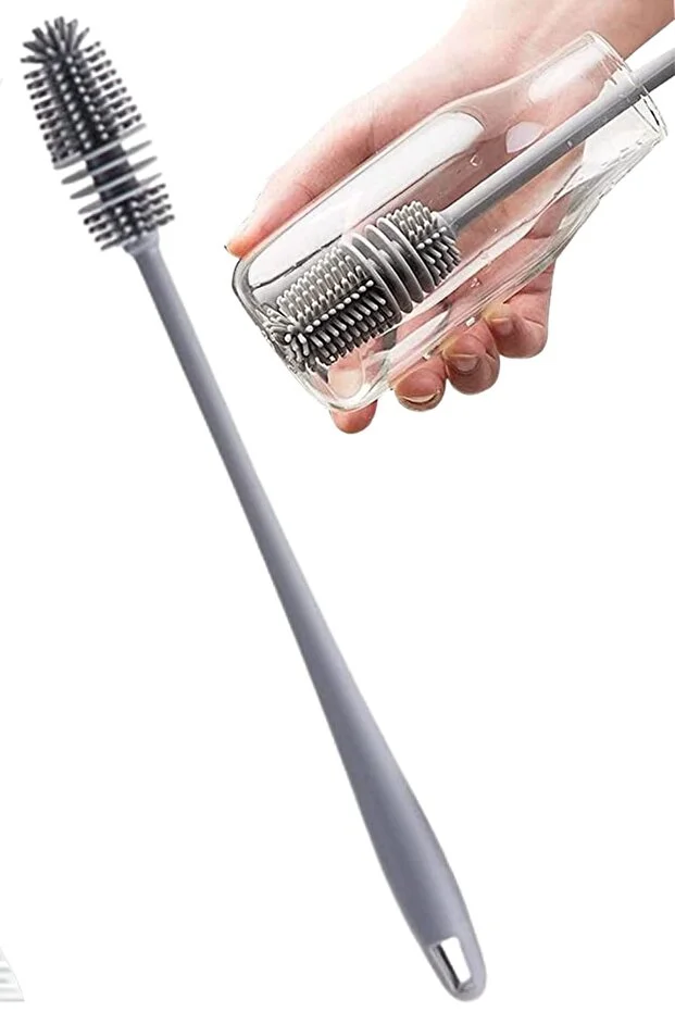 Obrigado Long Handle Baby Bottle Cleaning Brush with 360 Degree Rotary Function Silicone Milk Bottle Washing Brush