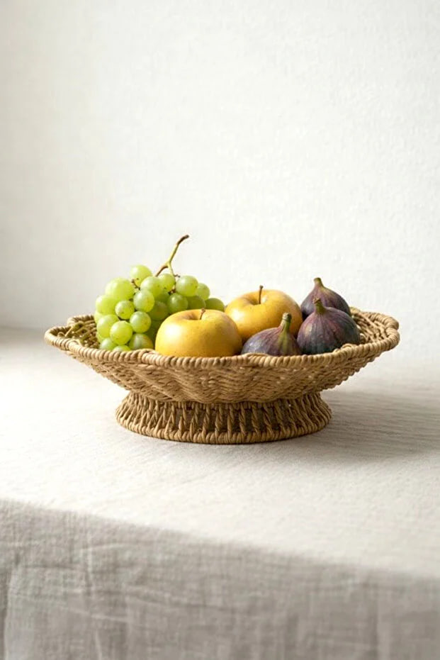 Kitchen Life Wicker Look Fruit Bowl with Stand 28 cm - Decorative Fruit Basket Presentation Holder