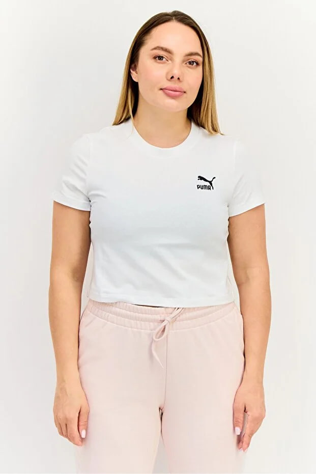 Puma Women Sportswear Fit Embroidered Logo Outdoor Crop Top, White
