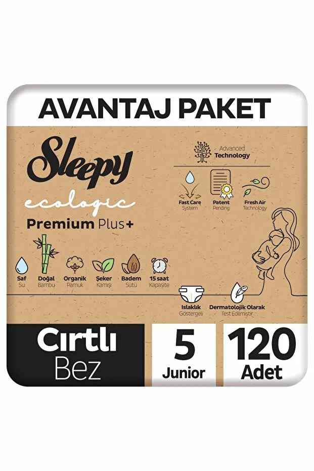Sleepy Ecologic Premium Plus Advantageous Package Baby Diapers Size 5 Junior 120 Pieces