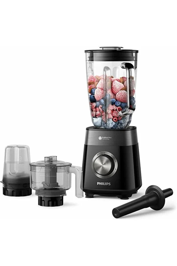 Philips Blender - 1200W, 2L Capacity, 3 Speeds + Pulse, Chopper & Mill Attachment, Black - Hr3033/00