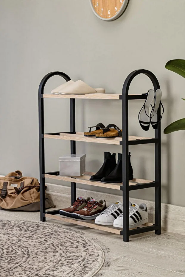 Comprox Midi Wooden Rod 4-Compartment Shoe Rack 8-Pair Shoe Capacity First-Class Quality Shelf Unit