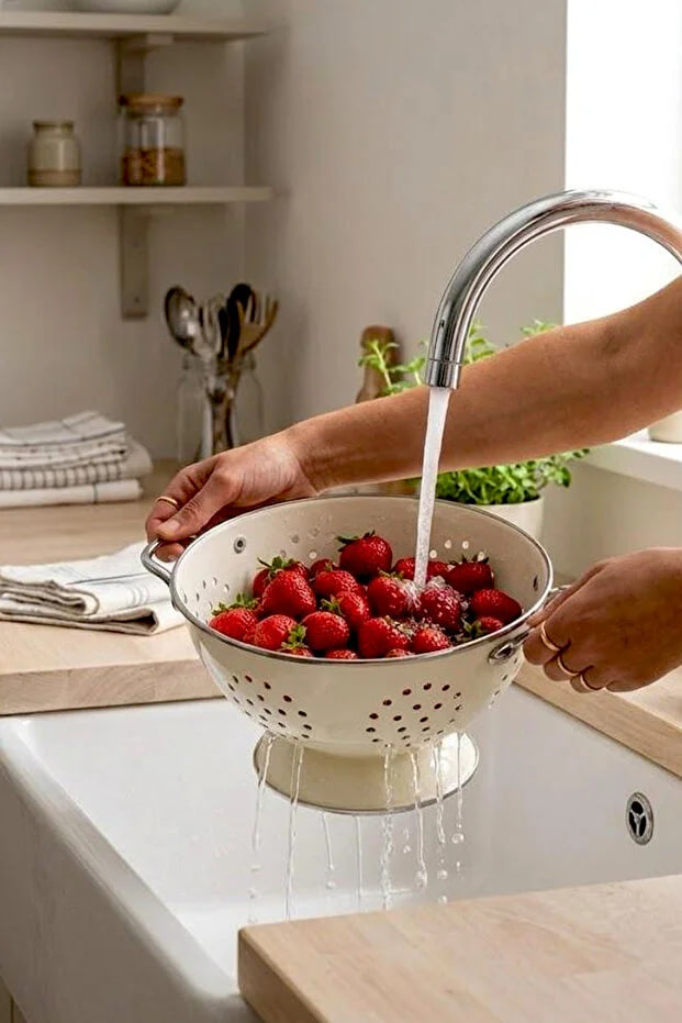 Kitchen Life Enamel Look Caotic Stainless Steel Vegetable and Fruit Strainer with Handle