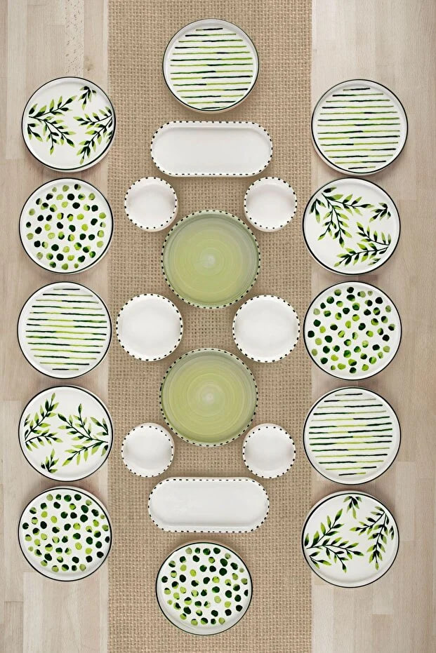 Kitchen Life 22 Pieces 12 Person Greentree Stackable Breakfast Set - Luxury Breakfast Presentation Set Plate