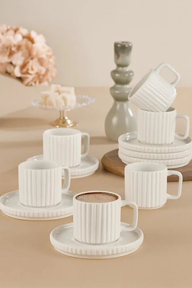 Kitchen Life Striped Modern Design Coffee Cup Set for 6 People - Saturn Cup Set