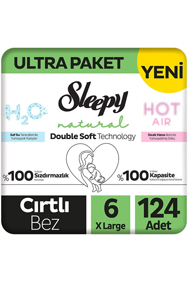 Sleepy Natural Double Soft Ultra Baby Diaper Package Size 6 Xlarge 124 Pieces
