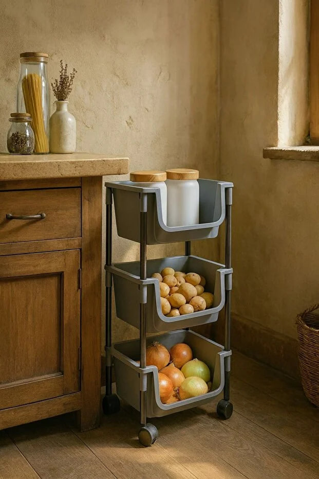 Kitchen Life 3-Tier Rolling Organizer Shelf Toy Cabinet, Kitchen Shelf, Bathroom Shelf, Pantry Organizer Basket