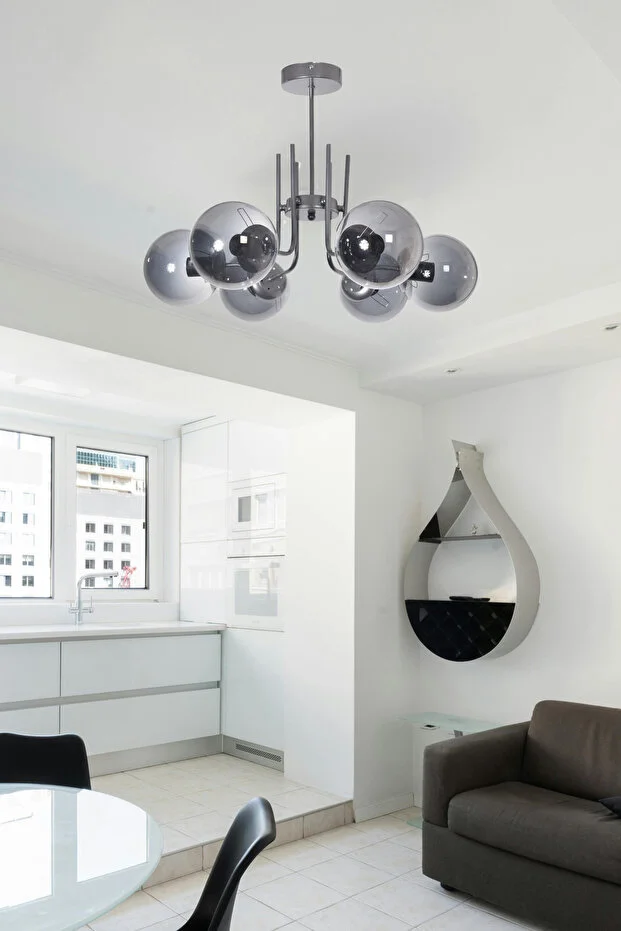 Modavize  Vien Modern Design Living Room Dining Room Kitchen Grey Color Smoked Glass Pendant 6-Light Chandelier
