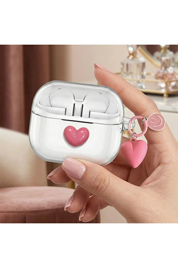Samsung Caseonn Galaxy Buds 3 Pro Case Transparent Smiley Heart Pink
