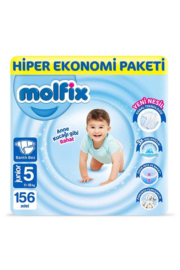 Molfix Baby Diapers Size 5 Junior Hyper Economy Package 156 Pieces