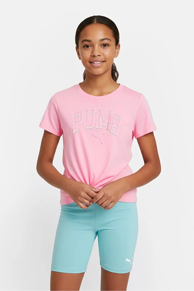 Puma Kids Girl Brand Logo Short Sleeve T-Shirt And Shorts, Multicolor