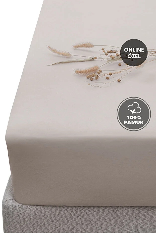 Yataş Softy Double 100% Cotton Elastic Combed Cotton Bed Sheet - Beige