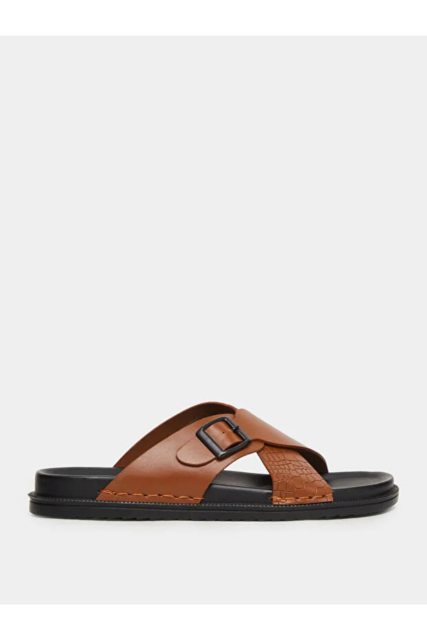 Styli Brown Cross Strap Buckle Sandals